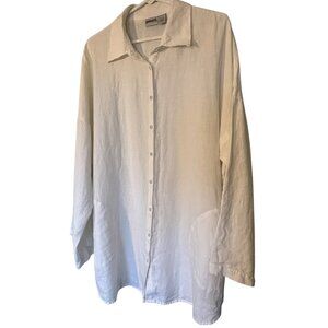 Chicos White 100% Linen Shirt Womens Size 3 Relaxed Fit Button-Up Sleeve